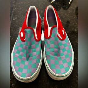 Vans Red and Purple Checkered Slip-On Sneakers